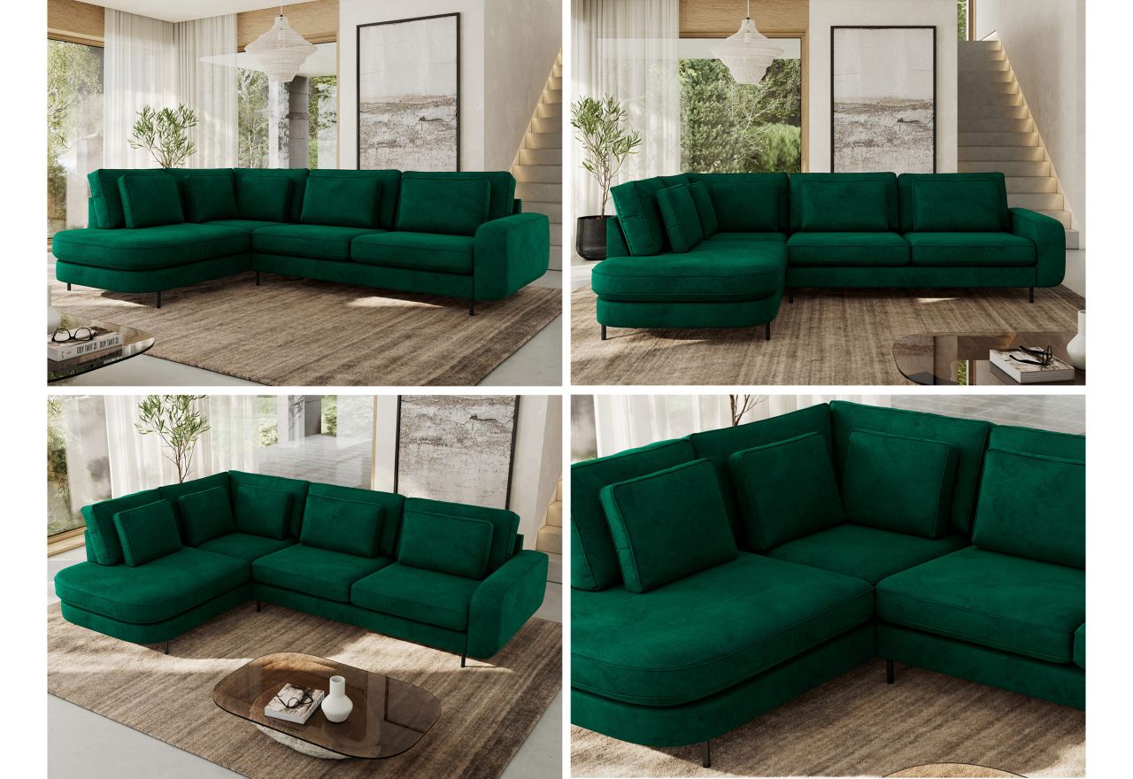 Narożnik CALENO L - strona lewa - ciemnozielony, welwet