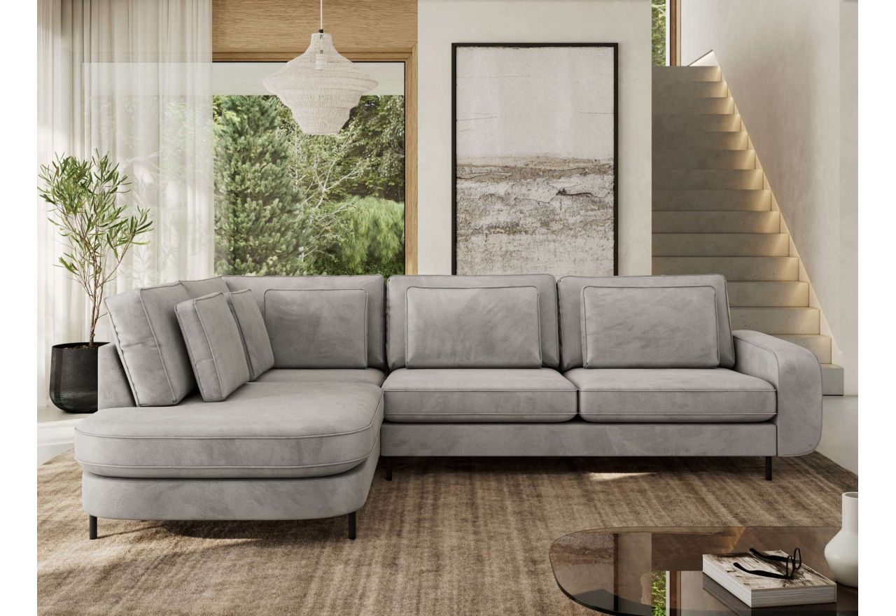 Narożnik CALENO L - strona lewa - jasnoszary, welwet