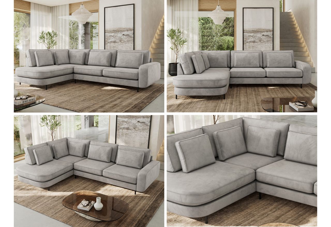 Narożnik CALENO L - strona lewa - jasnoszary, welwet