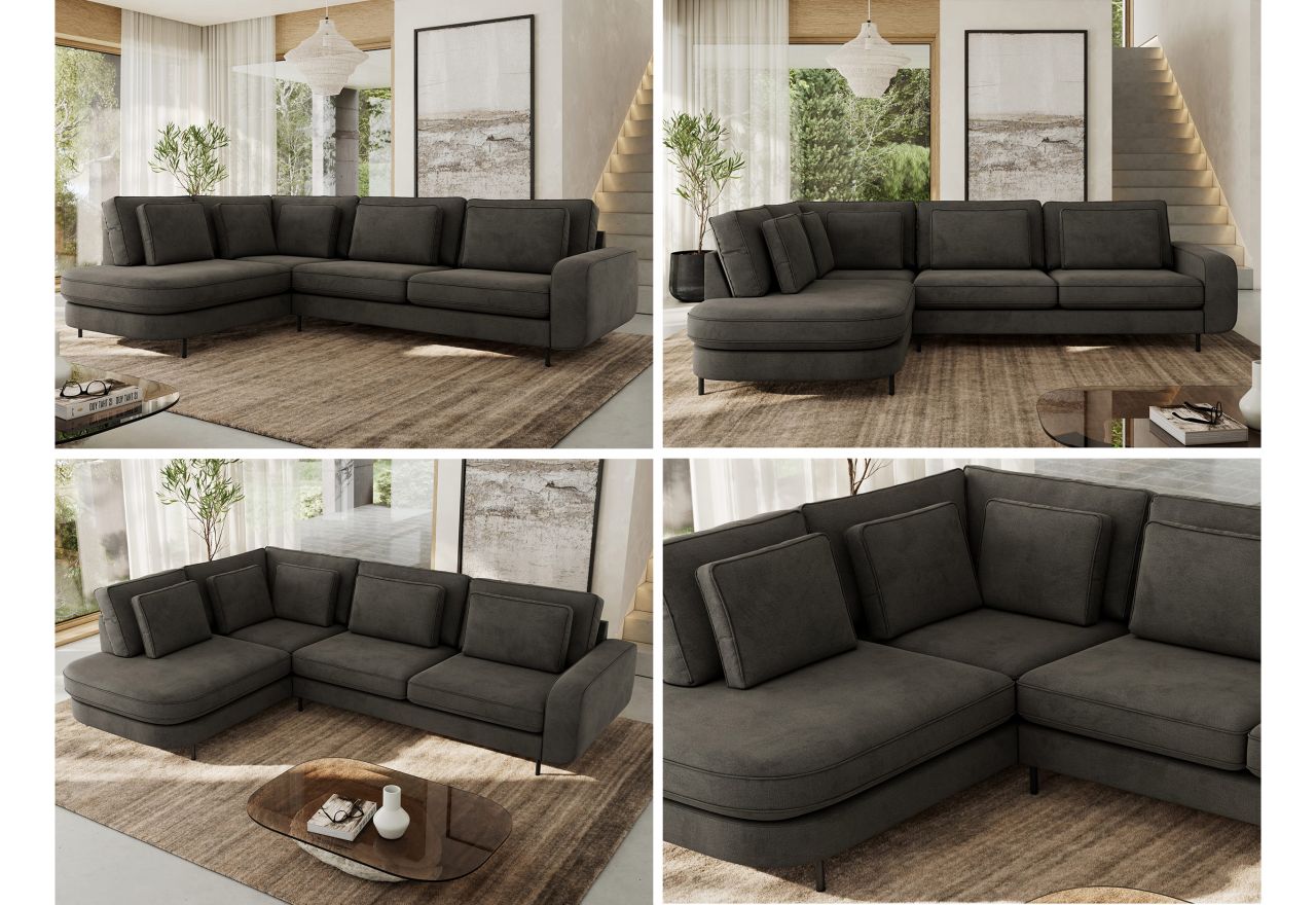 Narożnik CALENO L - strona lewa - ciemnoszary, welwet