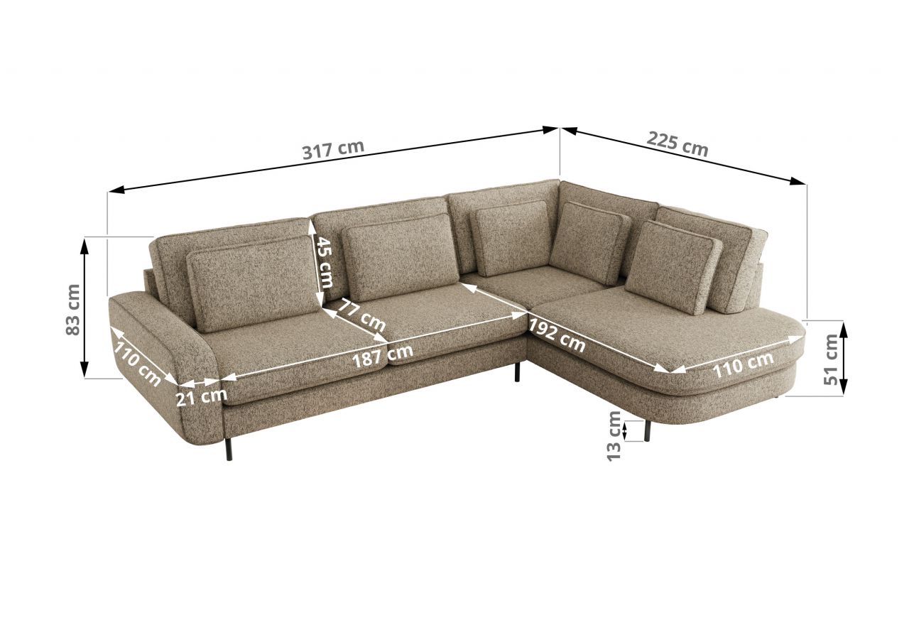 Narożnik CALENO L - strona lewa - ciemnobeżowy, struktura