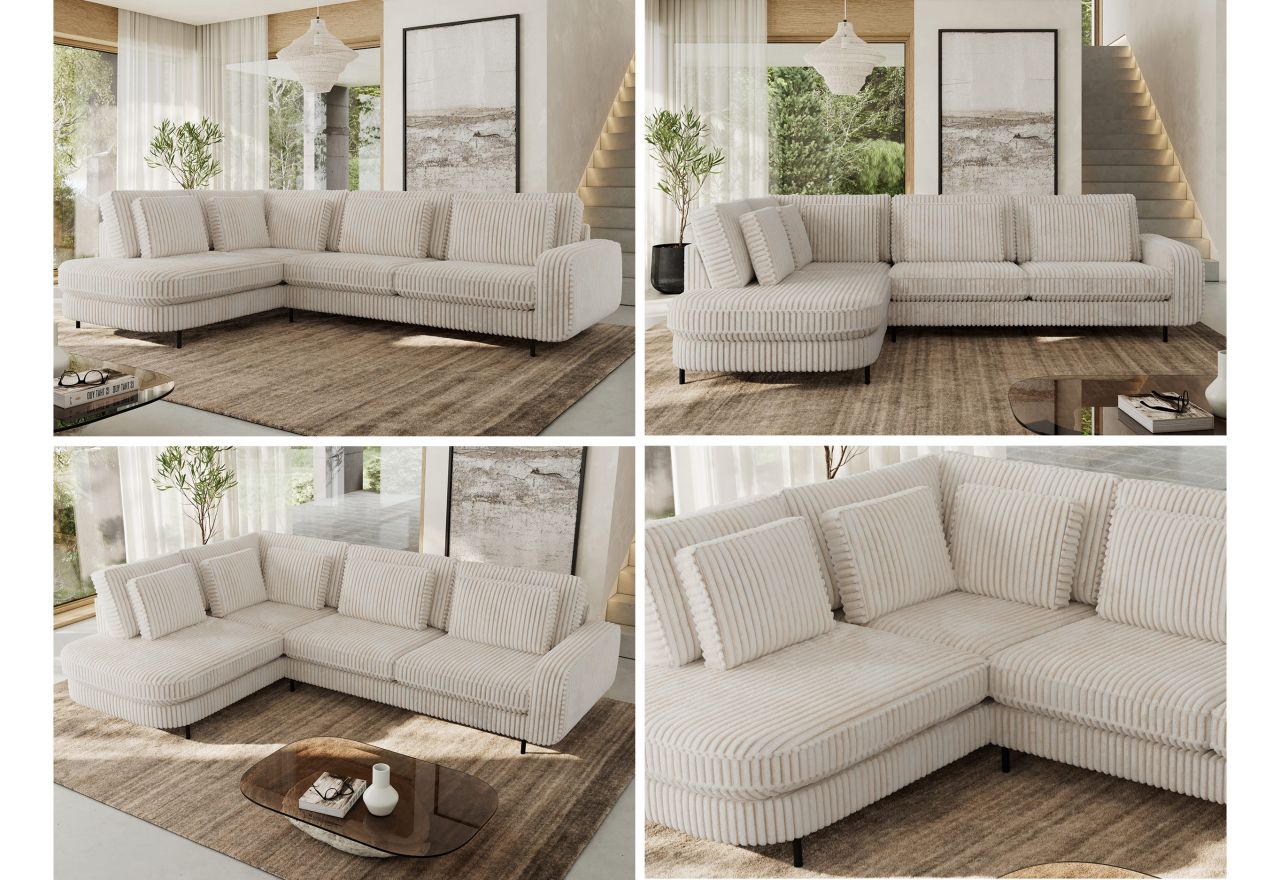 Narożnik CALENO L - strona lewa - beżowy, sztruks