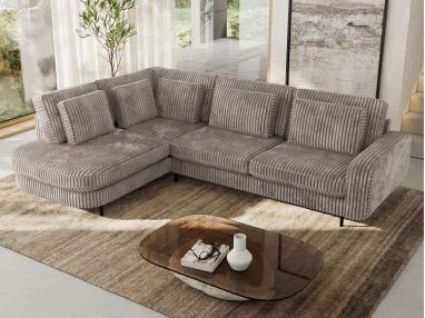 Narożnik CALENO L - strona lewa - jasnobrązowy, sztruks