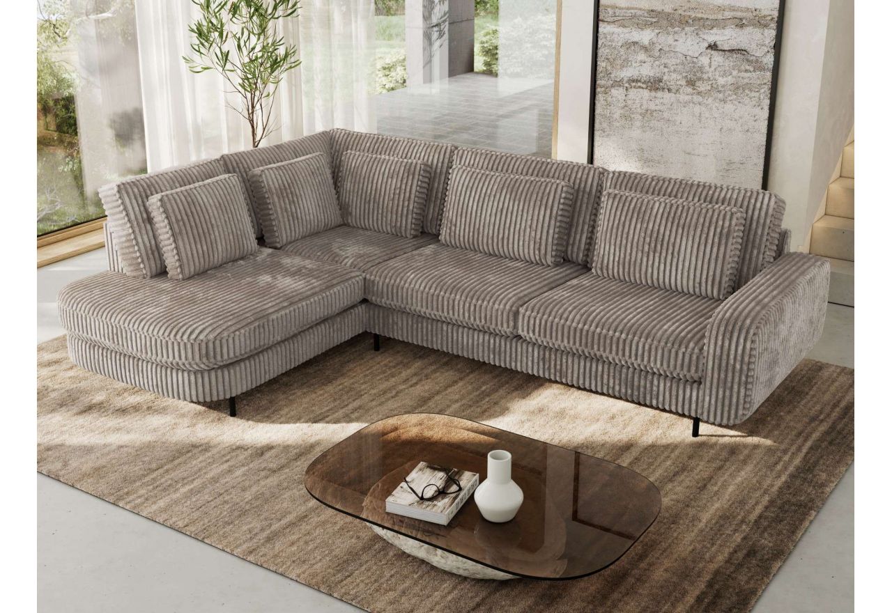 Narożnik CALENO L - strona lewa - jasnobrązowy, sztruks