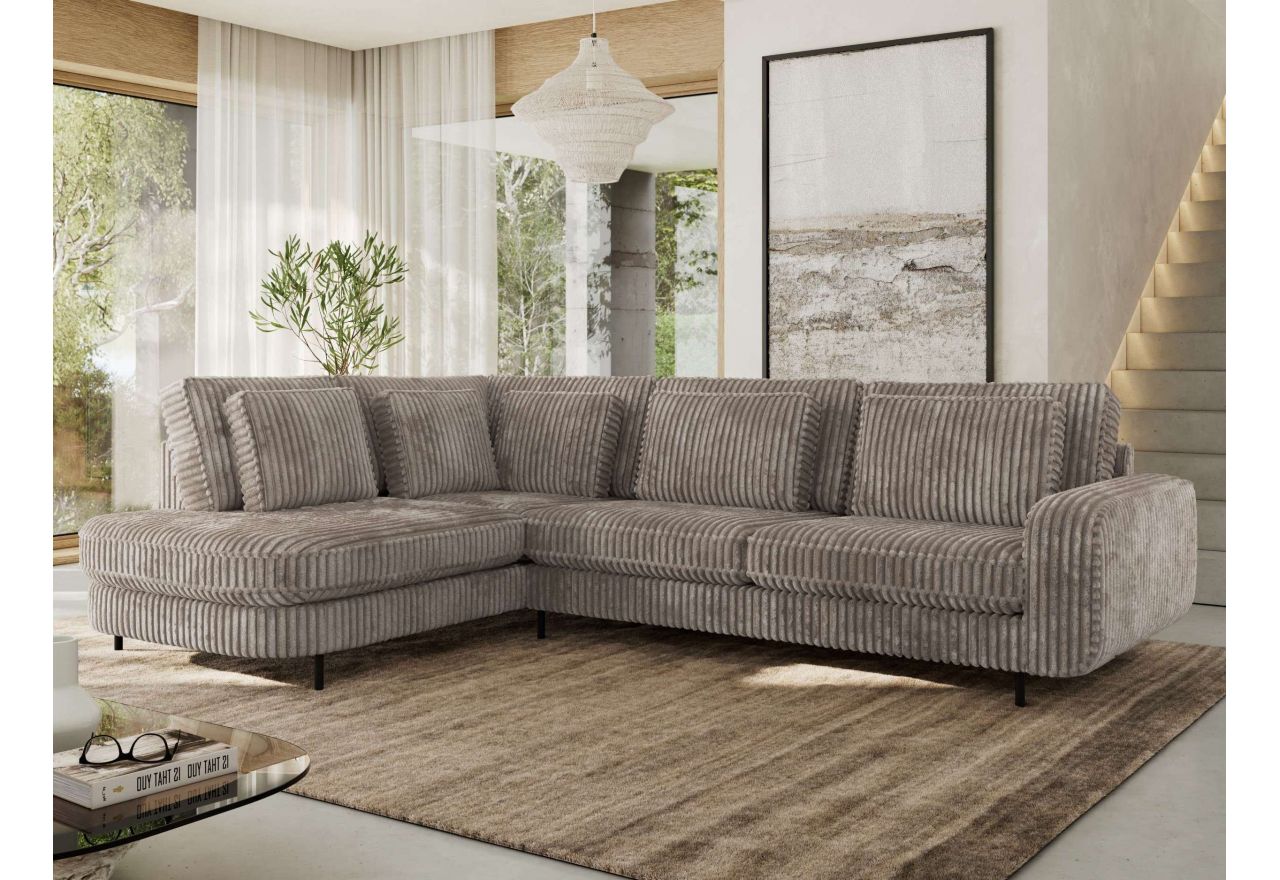 Narożnik CALENO L - strona lewa - jasnobrązowy, sztruks