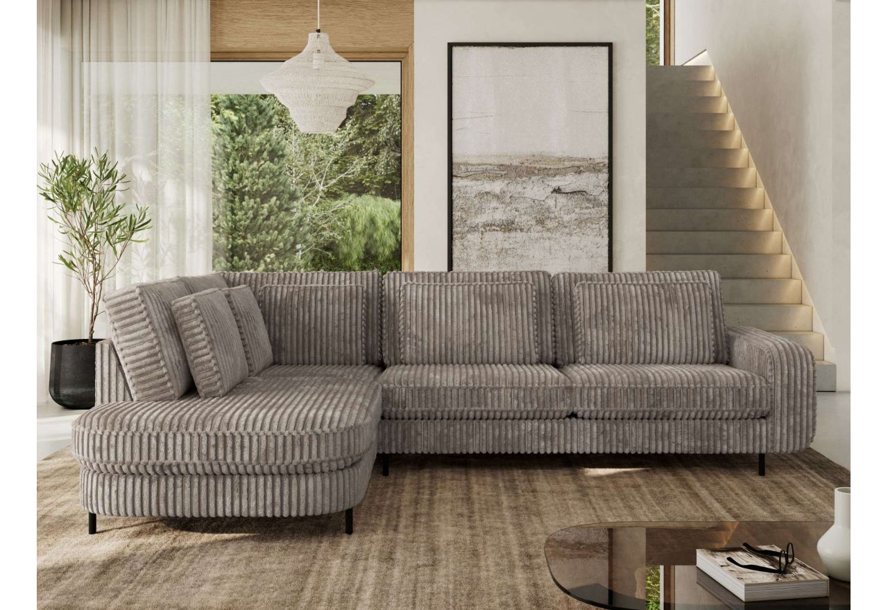 Narożnik CALENO L - strona lewa - jasnobrązowy, sztruks