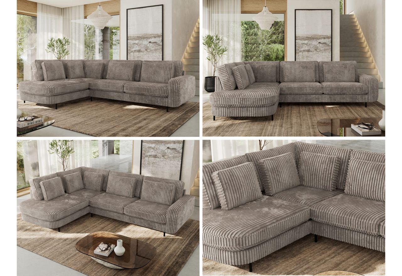 Narożnik CALENO L - strona lewa - jasnobrązowy, sztruks