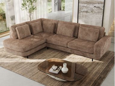 Narożnik CALENO L - strona lewa - brązowy, sztruks