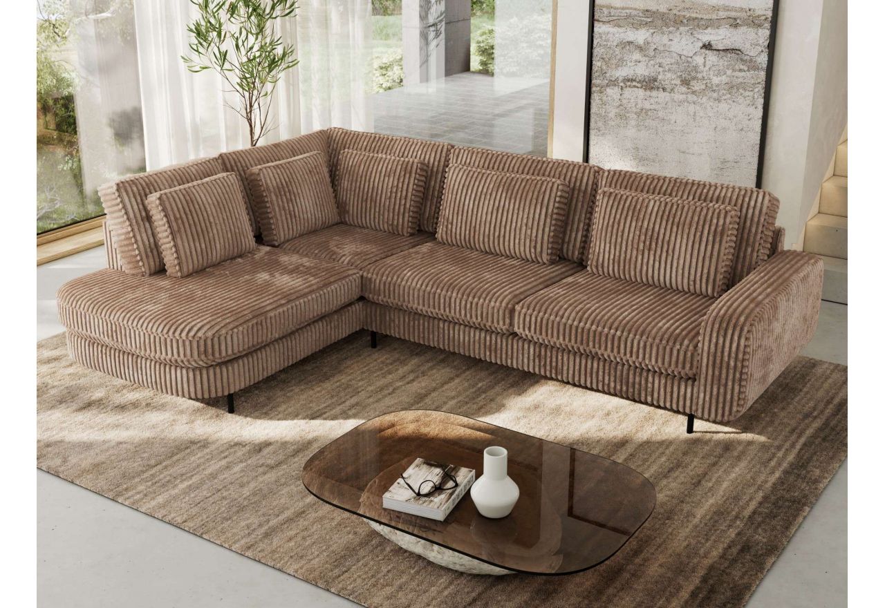 Narożnik CALENO L - strona lewa - brązowy, sztruks