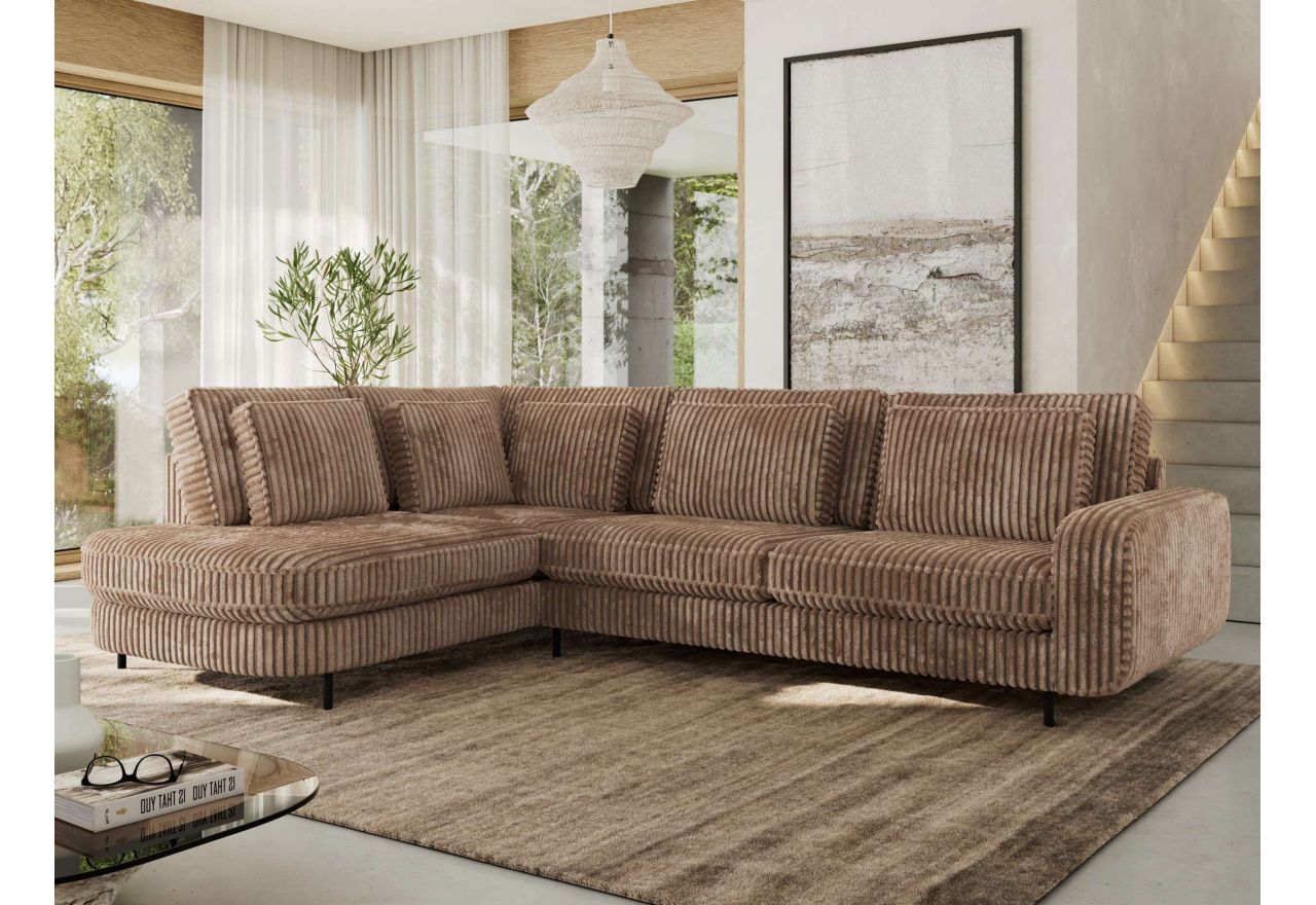 Narożnik CALENO L - strona lewa - brązowy, sztruks