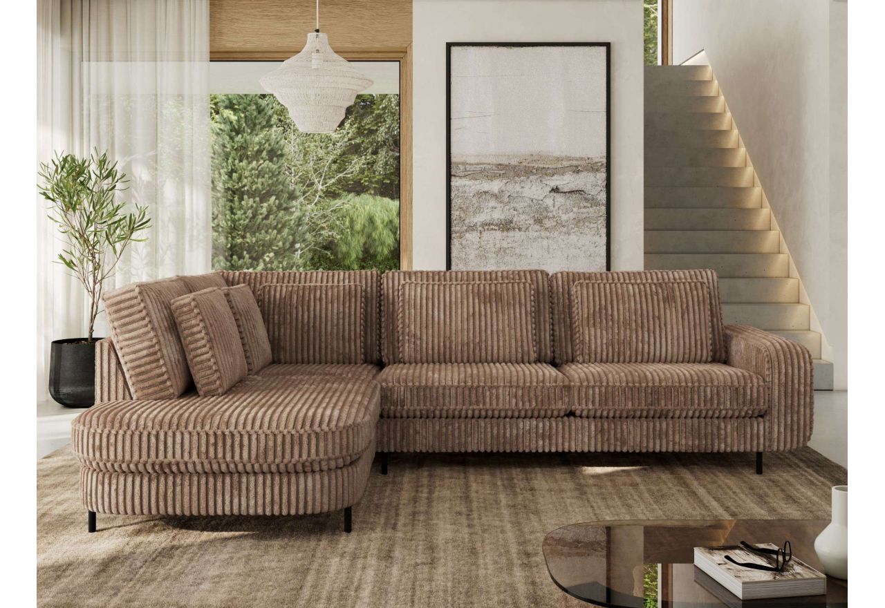 Narożnik CALENO L - strona lewa - brązowy, sztruks