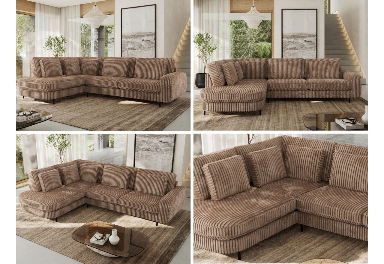 Narożnik CALENO L - strona lewa - brązowy, sztruks