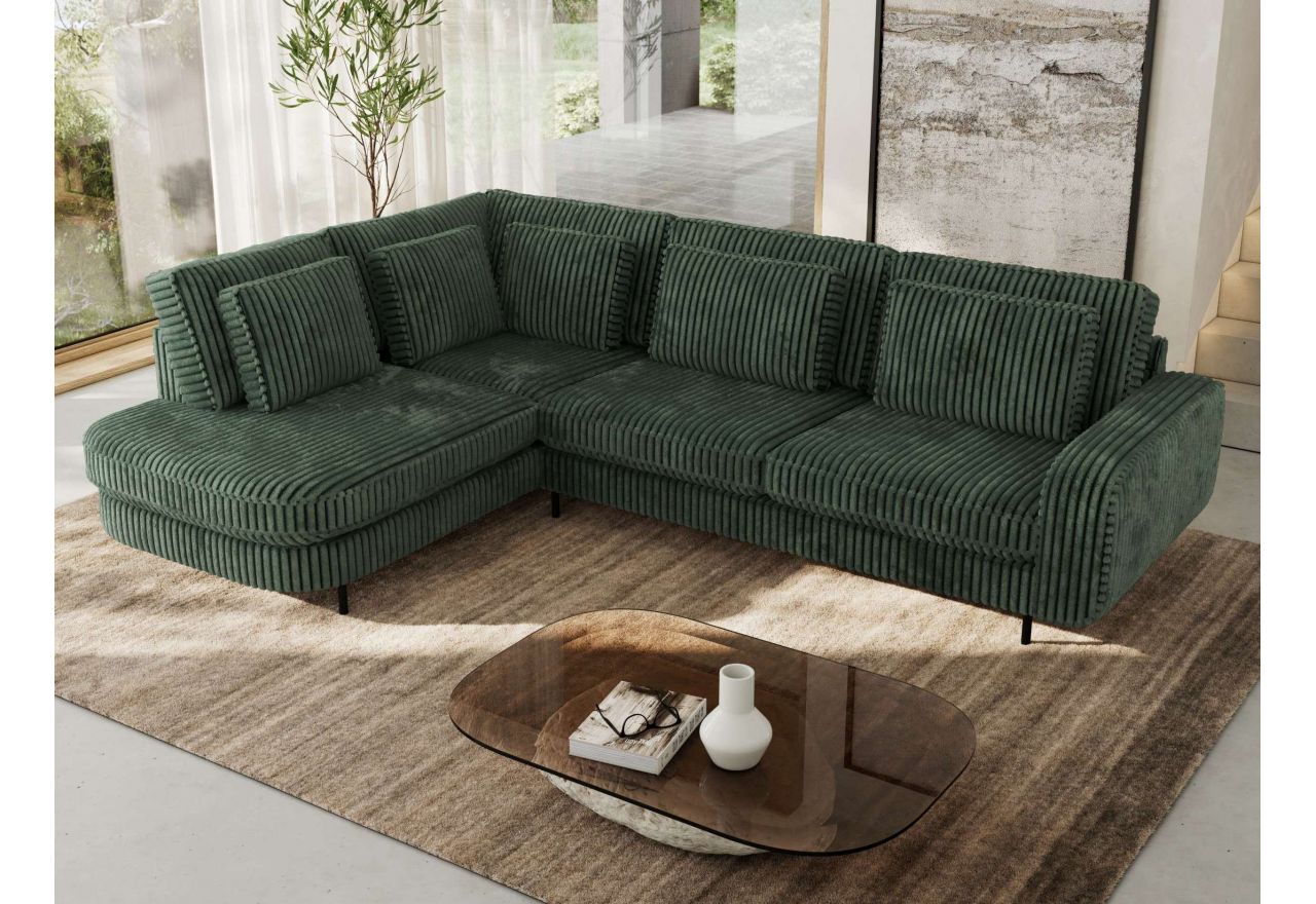 Narożnik CALENO L - strona lewa - ciemnozielony, sztruks