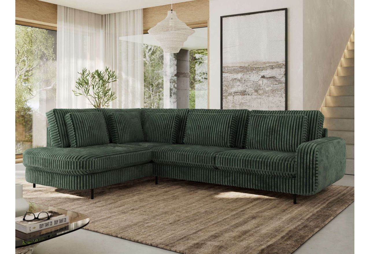 Narożnik CALENO L - strona lewa - ciemnozielony, sztruks