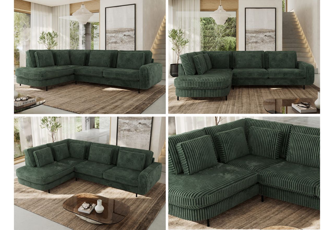 Narożnik CALENO L - strona lewa - ciemnozielony, sztruks