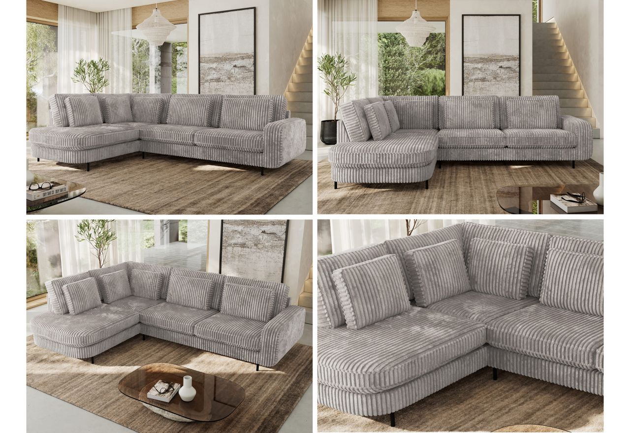 Narożnik CALENO L - strona lewa - jasnoszary, sztruks