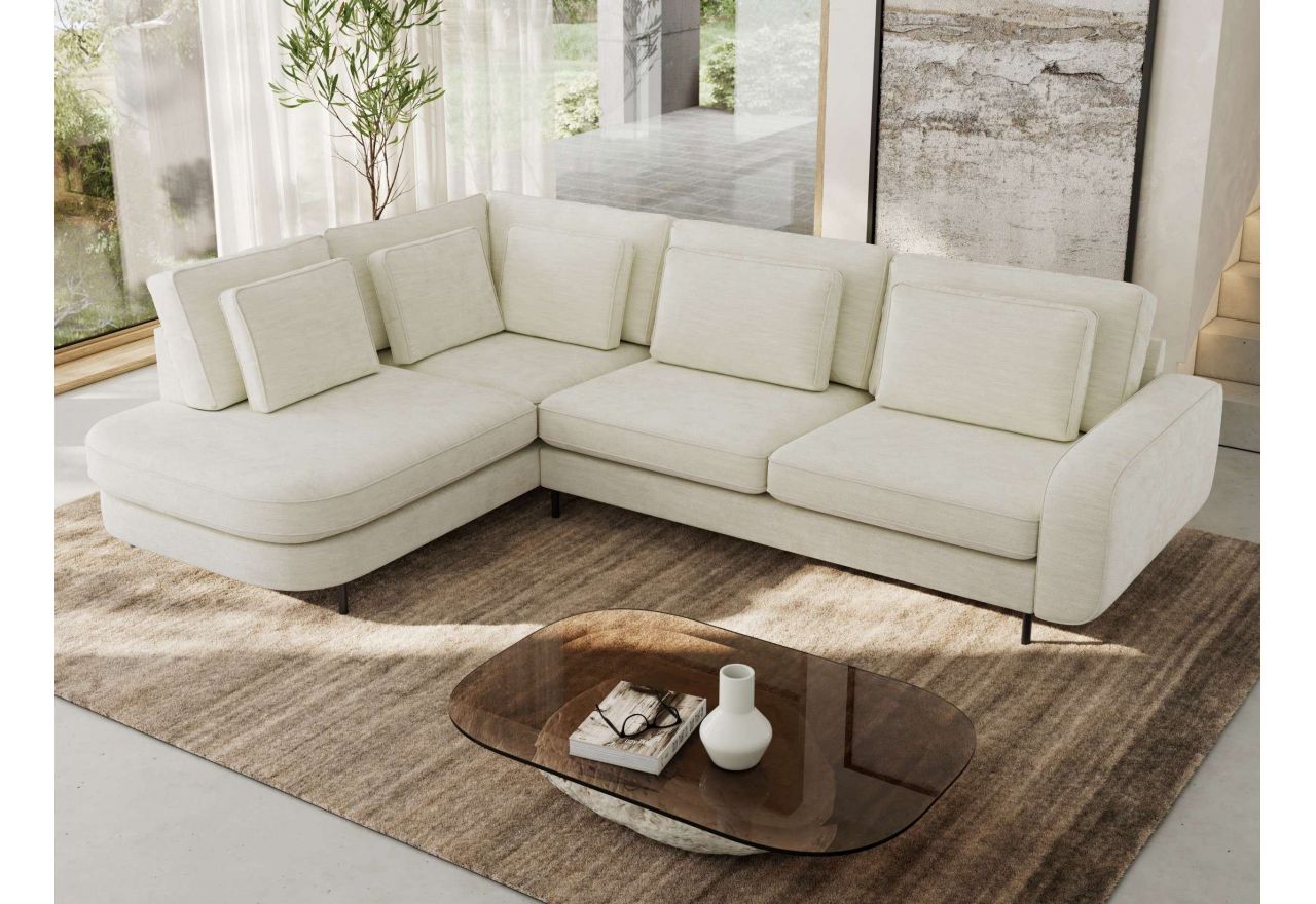 Narożnik CALENO L - strona lewa - kremowy, szenil gładki