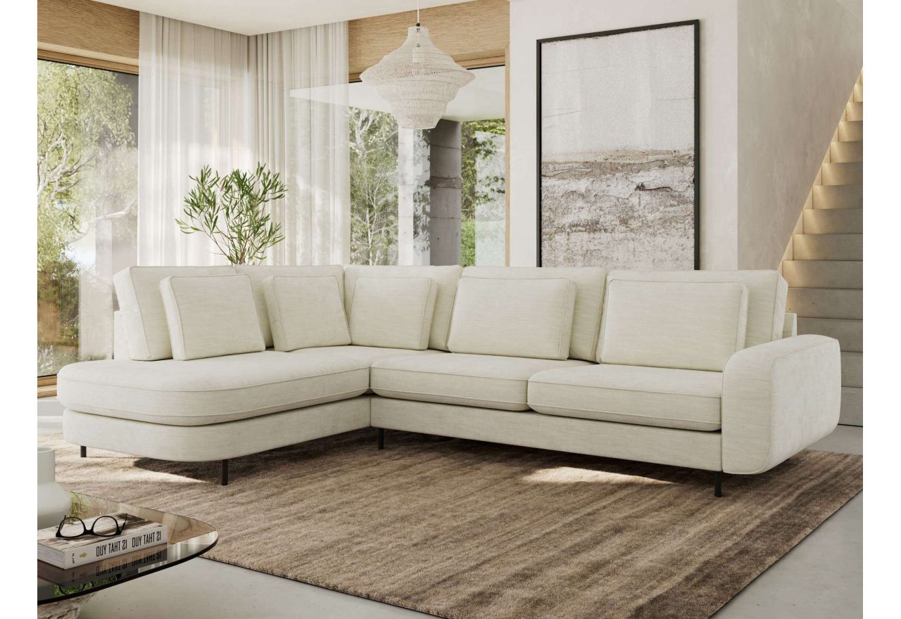 Narożnik CALENO L - strona lewa - kremowy, szenil gładki