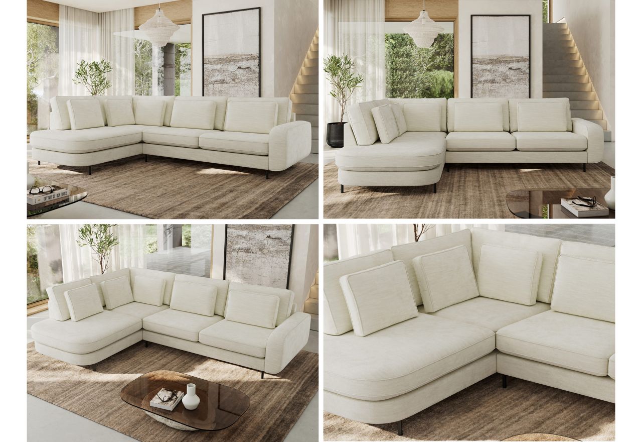 Narożnik CALENO L - strona lewa - kremowy, szenil gładki