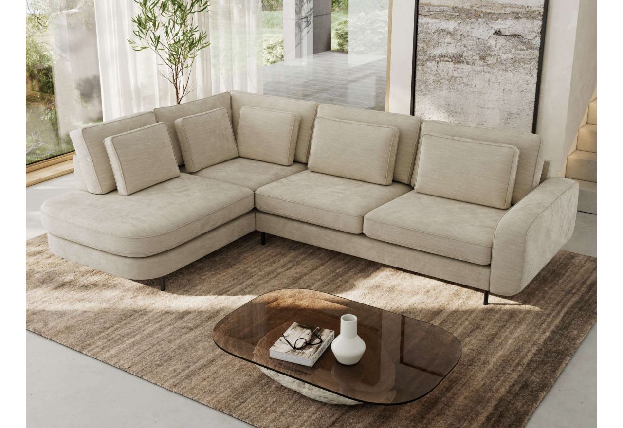 Narożnik CALENO L - strona lewa - beżowy, szenil gładki