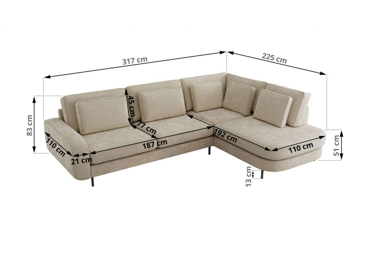 Narożnik CALENO L - strona lewa - beżowy, szenil gładki