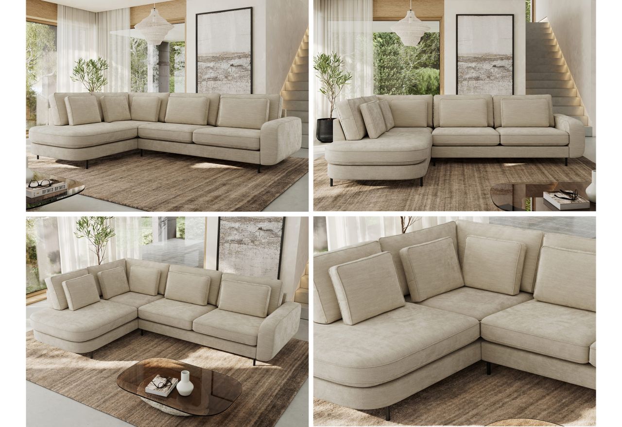 Narożnik CALENO L - strona lewa - beżowy, szenil gładki