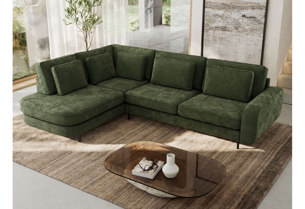 Narożnik CALENO L - strona lewa - ciemnozielony, szenil gładki