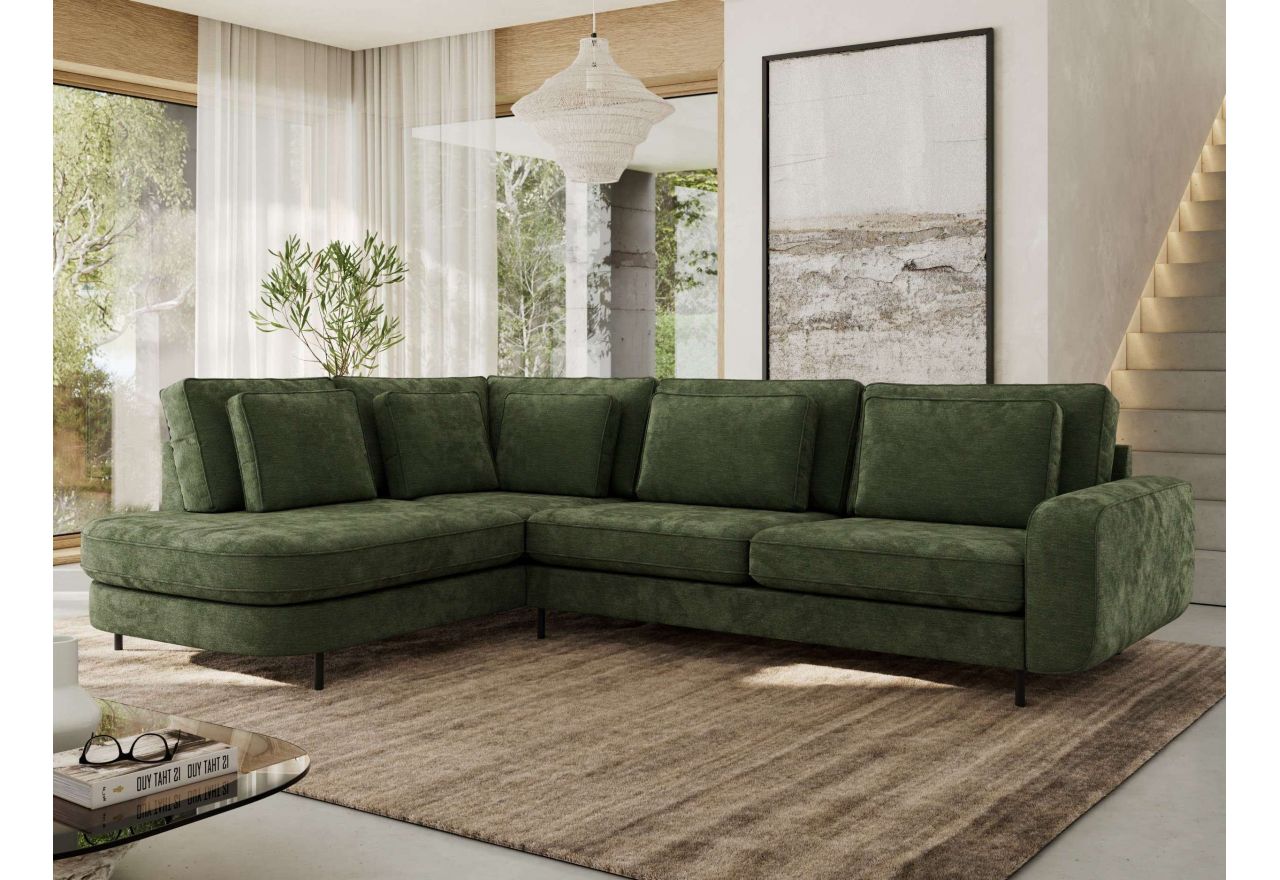 Narożnik CALENO L - strona lewa - ciemnozielony, szenil gładki