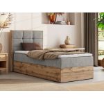 Łóżko kontynentalne - ALBERO 1 90x200 - H3 - jasnoszary, struktura - strona lewa - topper T25