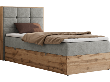 Łóżko kontynentalne - ALBERO 1 90x200 - H3 - jasnoszary, struktura - strona lewa - topper T25