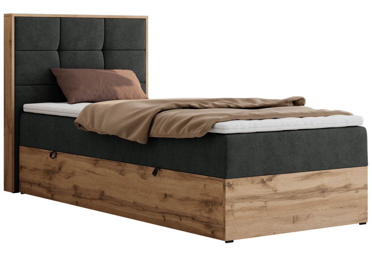 Łóżko kontynentalne - ALBERO 1 90x200 - H3 - ciemnoszary, struktura - strona lewa - topper T25