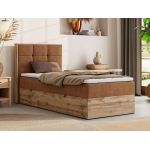 Łóżko kontynentalne - ALBERO 1 90x200 - H3 - pomarańczowy, struktura - strona lewa - topper T25