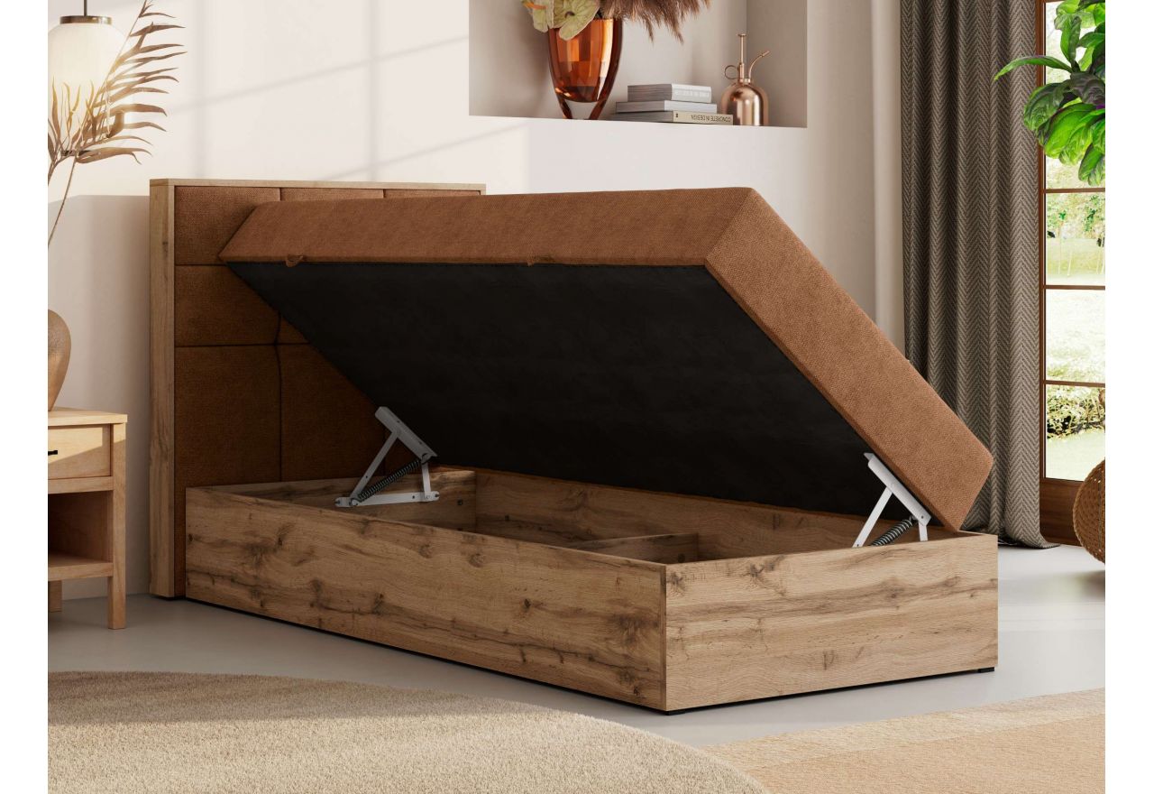 Łóżko kontynentalne - ALBERO 1 90x200 - H3 - pomarańczowy, struktura - strona lewa - topper T25