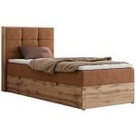 Łóżko kontynentalne - ALBERO 1 90x200 - H3 - pomarańczowy, struktura - strona lewa - topper T25