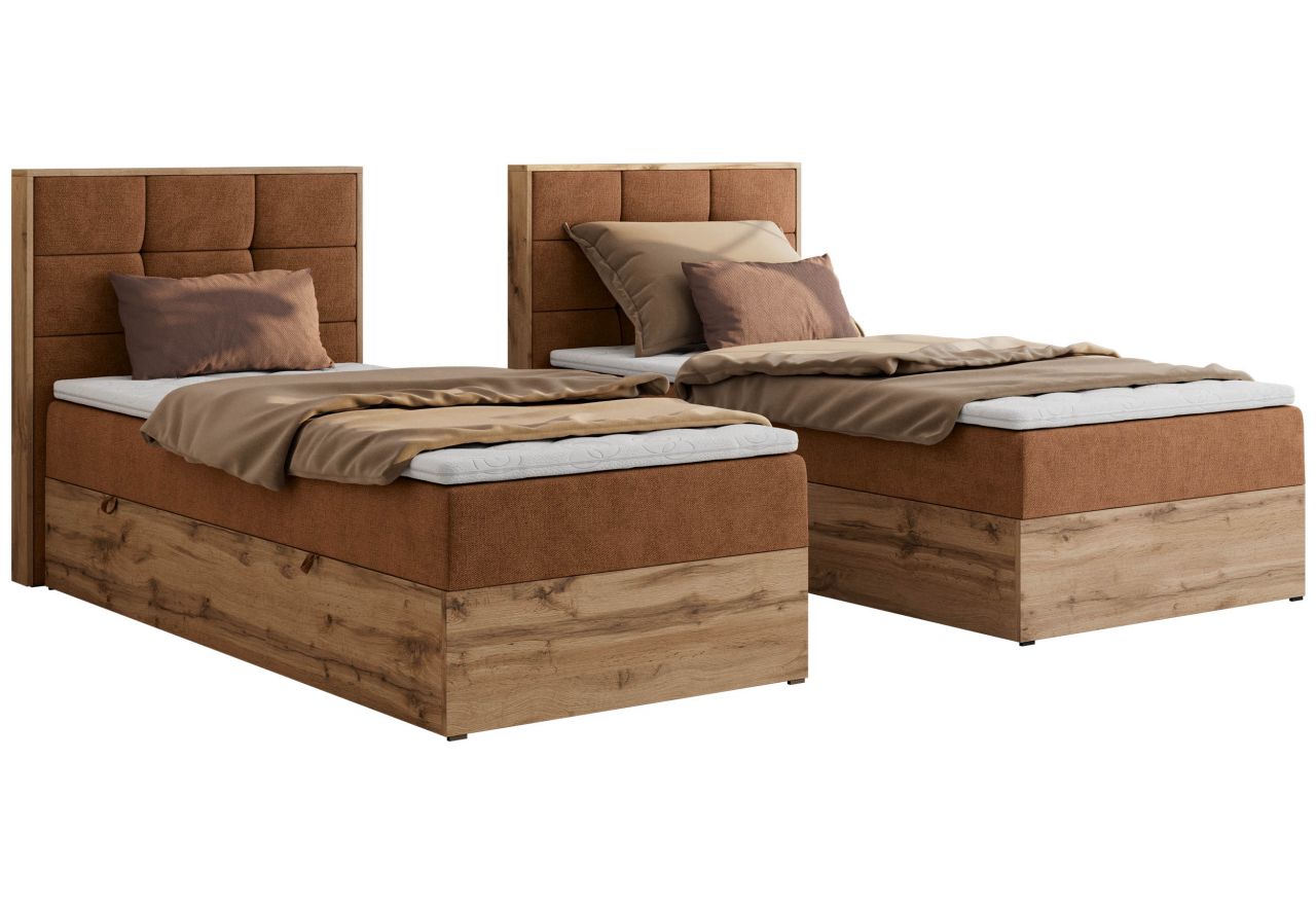 Łóżko kontynentalne - ALBERO 1 90x200 - H3 - pomarańczowy, struktura - strona lewa - topper T25