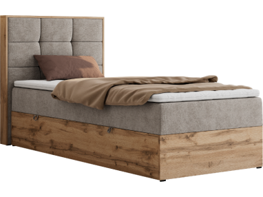 Łóżko kontynentalne - ALBERO 1 90x200 - H3 - beżowy, struktura - strona lewa - topper T25