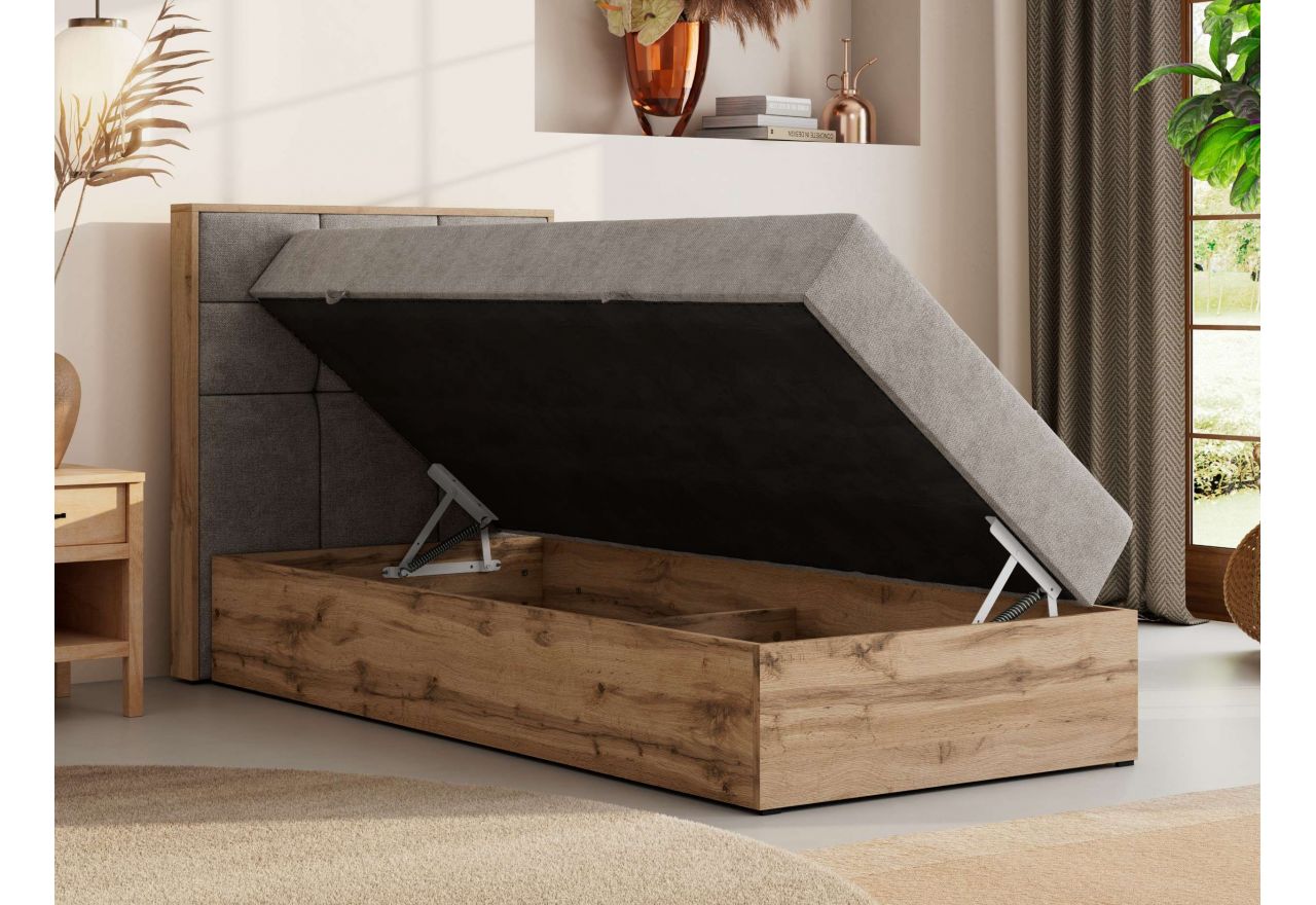 Łóżko kontynentalne - ALBERO 1 90x200 - H3 - beżowy, struktura - strona lewa - topper T25