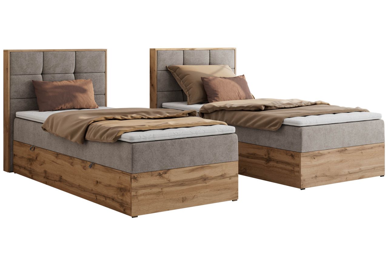 Łóżko kontynentalne - ALBERO 1 90x200 - H3 - beżowy, struktura - strona lewa - topper T25