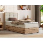 Łóżko kontynentalne - ALBERO 1 90x200 - H3 - beżowy, welwet - strona lewa - topper T25