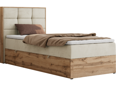 Łóżko kontynentalne - ALBERO 1 90x200 - H3 - beżowy, welwet - strona lewa - topper T25