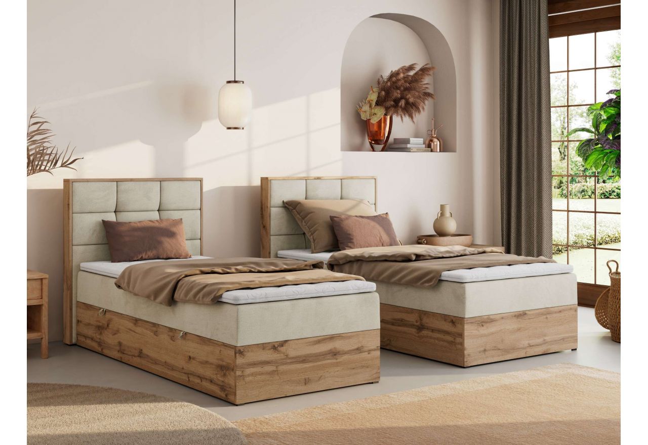 Łóżko kontynentalne - ALBERO 1 90x200 - H3 - beżowy, welwet - strona lewa - topper T25