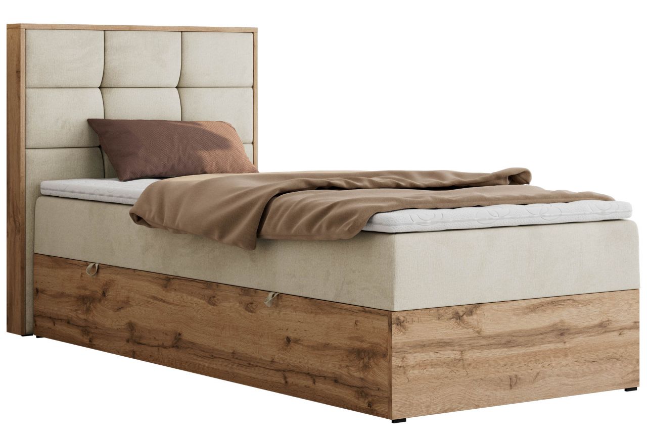 Łóżko kontynentalne - ALBERO 1 90x200 - H3 - beżowy, welwet - strona lewa - topper T25