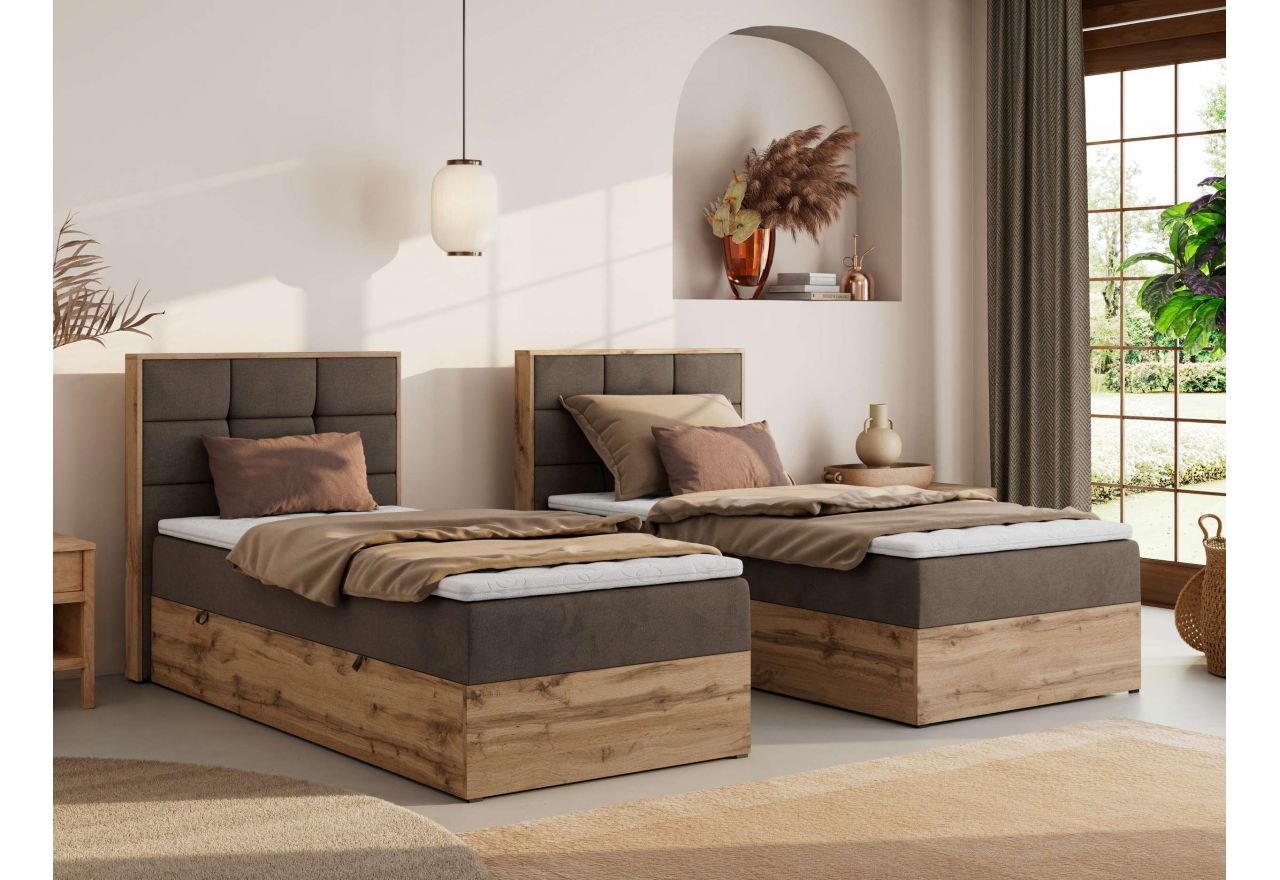 Łóżko kontynentalne - ALBERO 1 90x200 - H3 - brązowy, welwet - strona lewa - topper T25