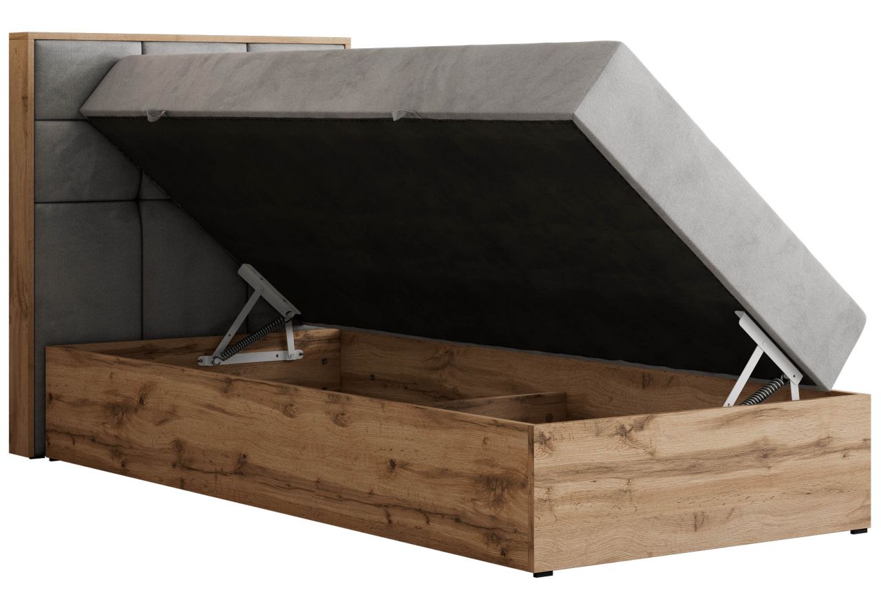 Łóżko kontynentalne - ALBERO 1 90x200 - H3 - jasnoszary, welwet - strona lewa - topper T25