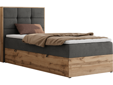 Łóżko kontynentalne - ALBERO 1 90x200 - H3 - ciemnoszary, welwet - strona lewa - topper T25