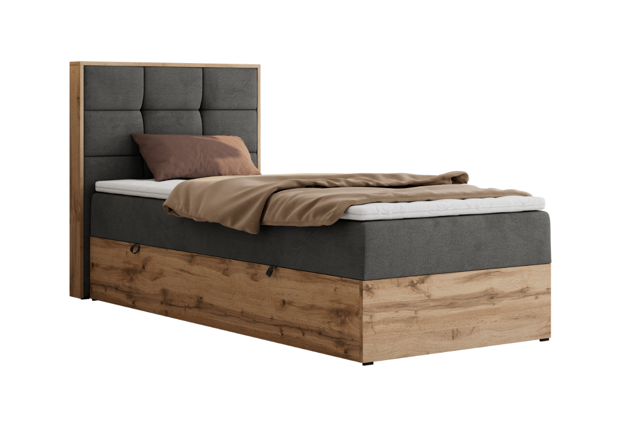 Łóżko kontynentalne - ALBERO 1 90x200 - H3 - ciemnoszary, welwet - strona lewa - topper T25