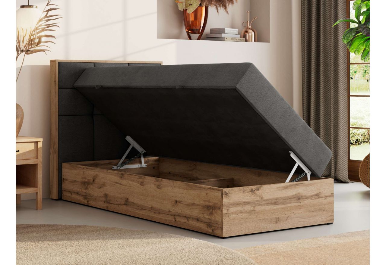 Łóżko kontynentalne - ALBERO 1 90x200 - H3 - ciemnoszary, welwet - strona lewa - topper T25