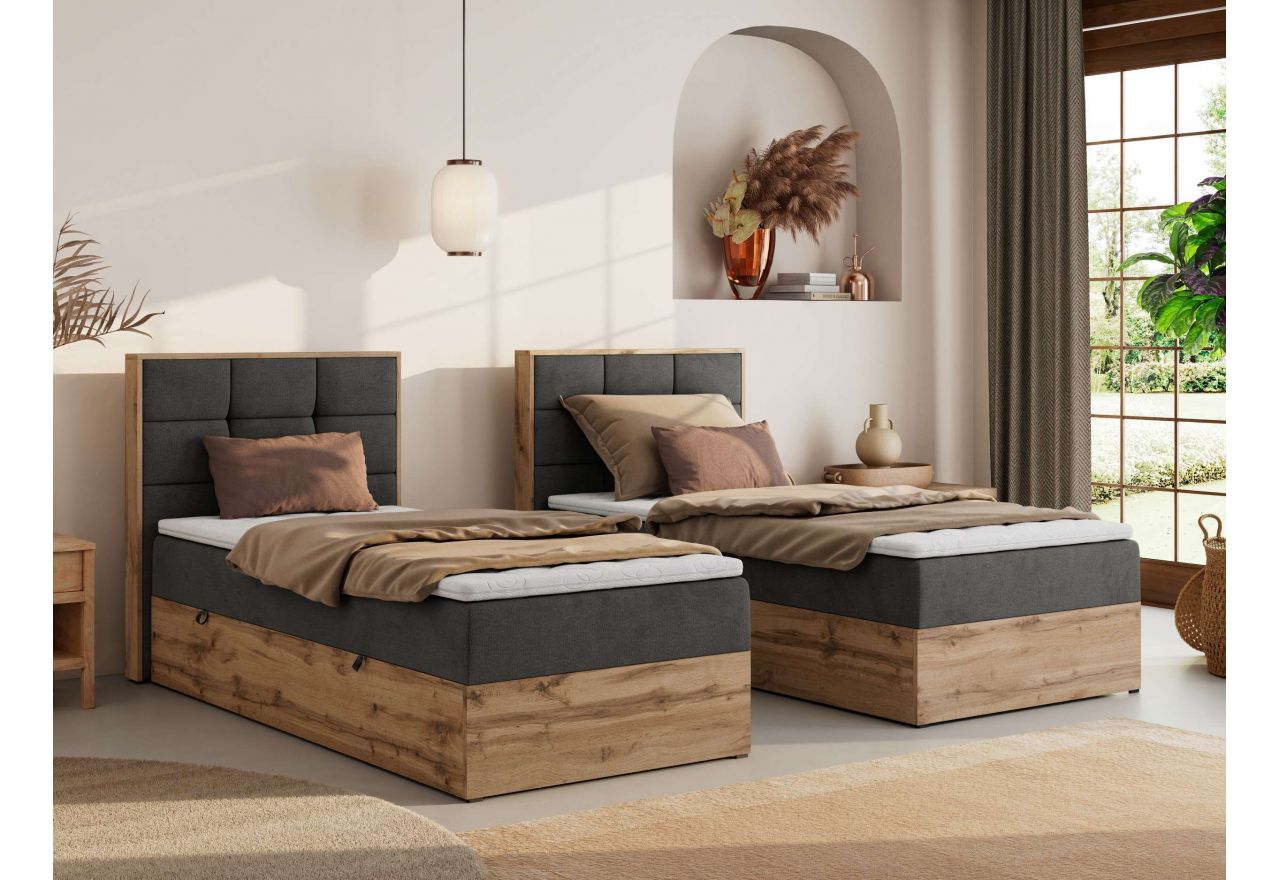 Łóżko kontynentalne - ALBERO 1 90x200 - H3 - ciemnoszary, welwet - strona lewa - topper T25