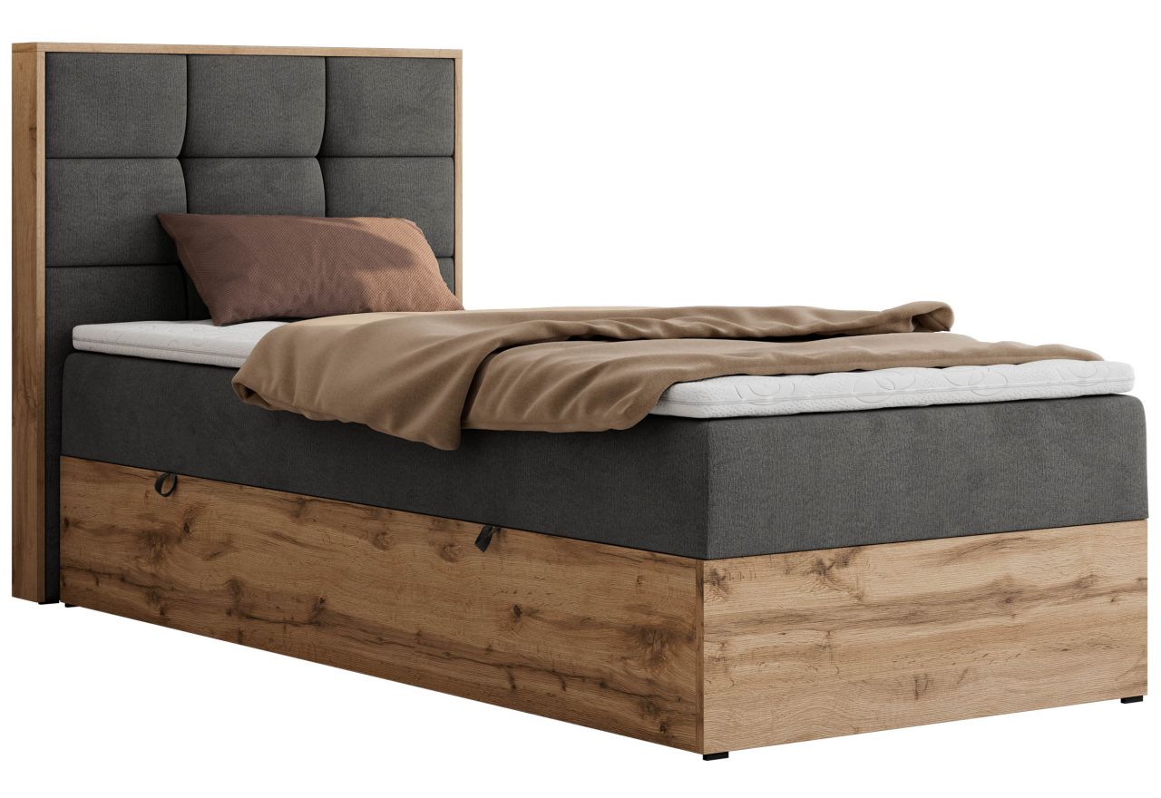 Łóżko kontynentalne - ALBERO 1 90x200 - H3 - ciemnoszary, welwet - strona lewa - topper T25