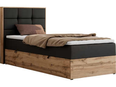 Łóżko kontynentalne - ALBERO 1 90x200 - H3 - czarny, ekoskóra - strona lewa - topper T25